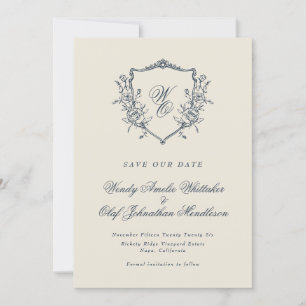 Monogramm-Foto für Navy & Creme Vintages Wappen Save The Date