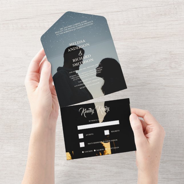 Monogramm-Foto-Hochzeit All In One Einladung (Abreißtisch)