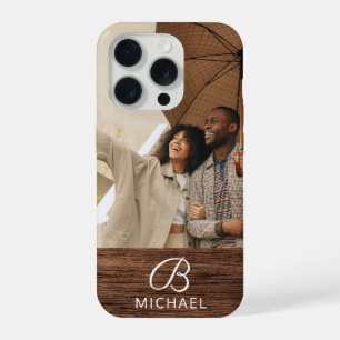 Monogramm-Foto-Holzkorn-Holz-Personalisierter Name iPhone 15 Pro Hülle