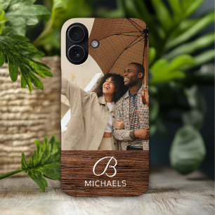 Monogramm Foto Holzmaserung Holz personalisierter  iPhone 16 Plus Hülle