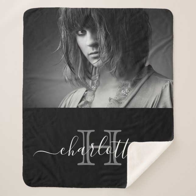 Monogramm-Foto mit Schwarz-weißem Namen Sherpadecke (Vorderseite)
