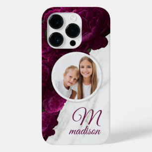 Monogramm Foto Moderne Blumenmarmor Individueller Case-Mate iPhone 14 Pro Hülle