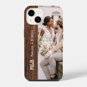 Monogramm-Foto-Paar-Holz personalisierter Name iPhone 14 Hülle