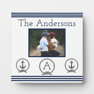 Monogramm-Foto-Rahmen für Navy Blue Nautic Anker Fotoplatte