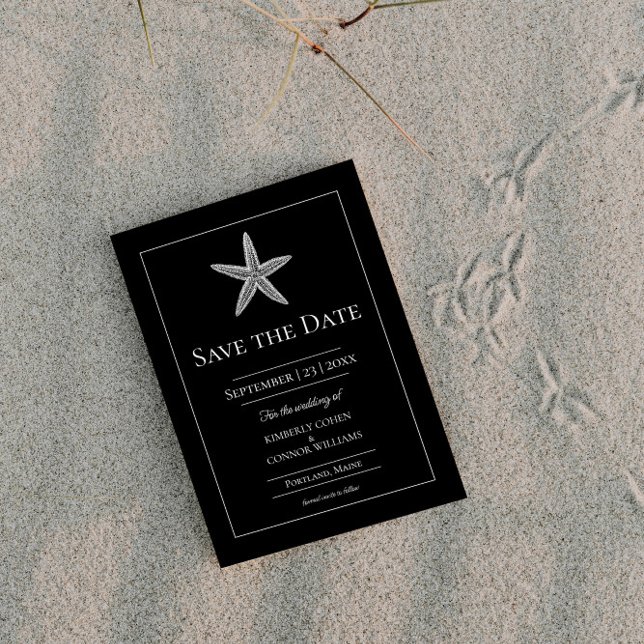 Monogramm-Foto Save The Date (Black Starfish Monogram Photo Save the Date)