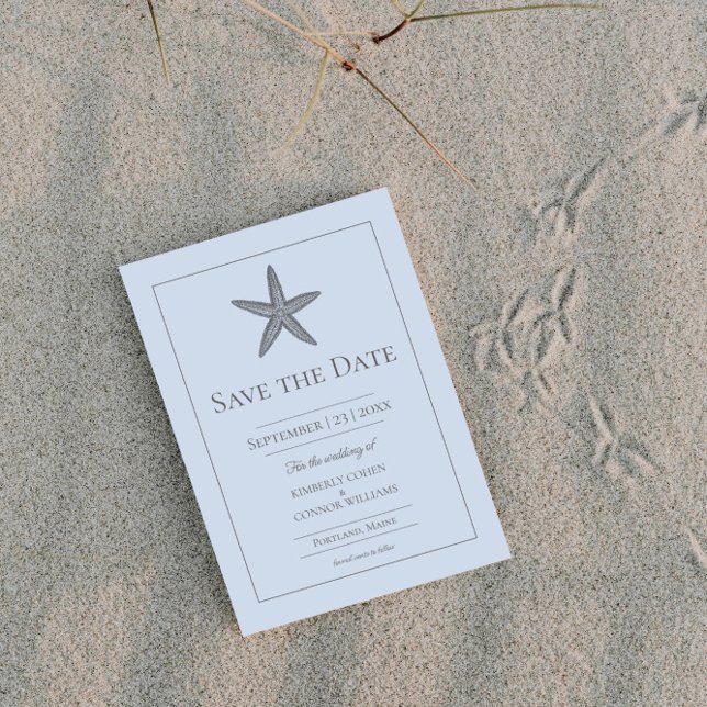 Monogramm-Foto Save The Date (Blue Starfish Monogram Photo Save the Date)