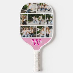 Monogramm FotoCollage benutzerdefinierte Farbe Pickleball Schläger