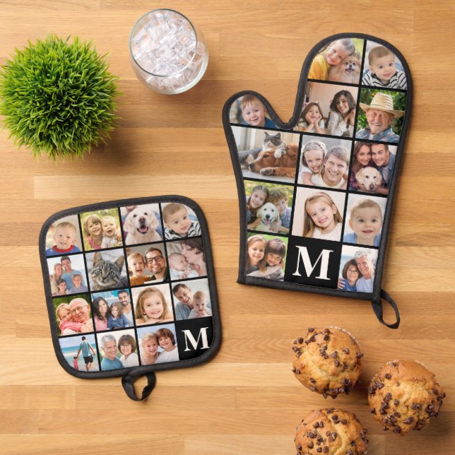 Monogramm FotoCollage Mitt 13 Potholder 15 Ofenhandschuh & Topflappen-Set (Oben Unten)