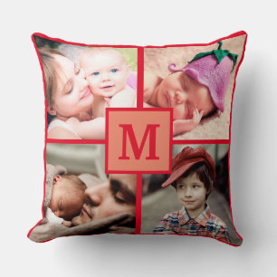 Monogramm FotoCollage Personalize Red Pictures Kissen