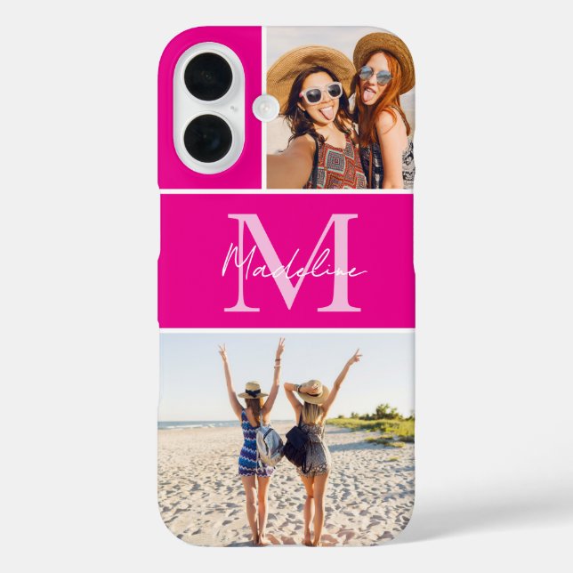 Monogramm-Fotocollage Pink Case-Mate iPhone Hülle (Rückseite)