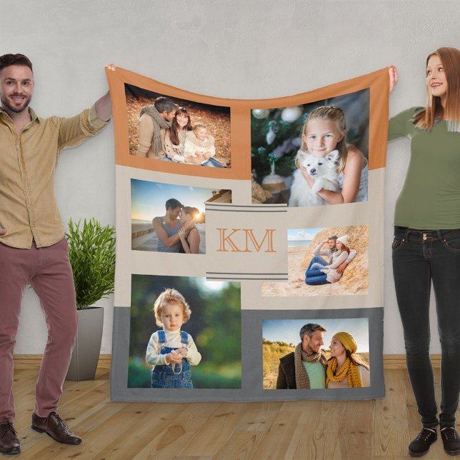 Monogramm Fotolollage Burnt Orange Beige Kohle Fleecedecke (Von Creator hochgeladen)