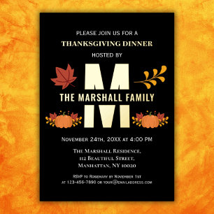 Monogramm Frohes Erntedankfest Friendsgiving Kürbi Folieneinladung