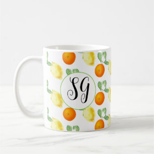 Monogramm fröhliche Zitrus-Zitrone-Orange-Kaffeeta Kaffeetasse