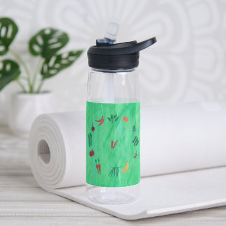Monogramm Früchte und Gemüse auf Grün Trinkflasche