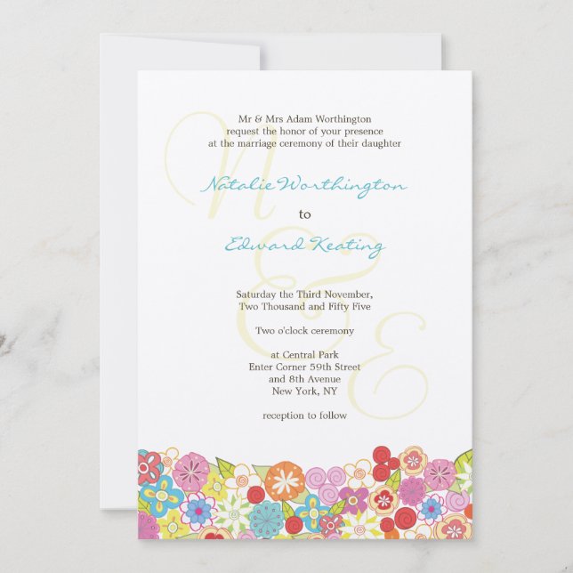 Monogramm-Frühlings-Sommer-Hochzeits-Einladung Einladung (Vorderseite)