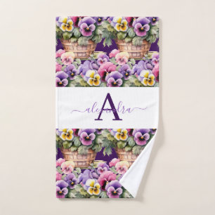 Monogramm-Frühlings-Stiefmütterchen-Handtuch-Set Badhandtuch Set