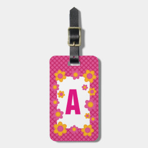 Monogramm Frühlingsblüte Mädchen rosa kariertes Mu Gepäckanhänger