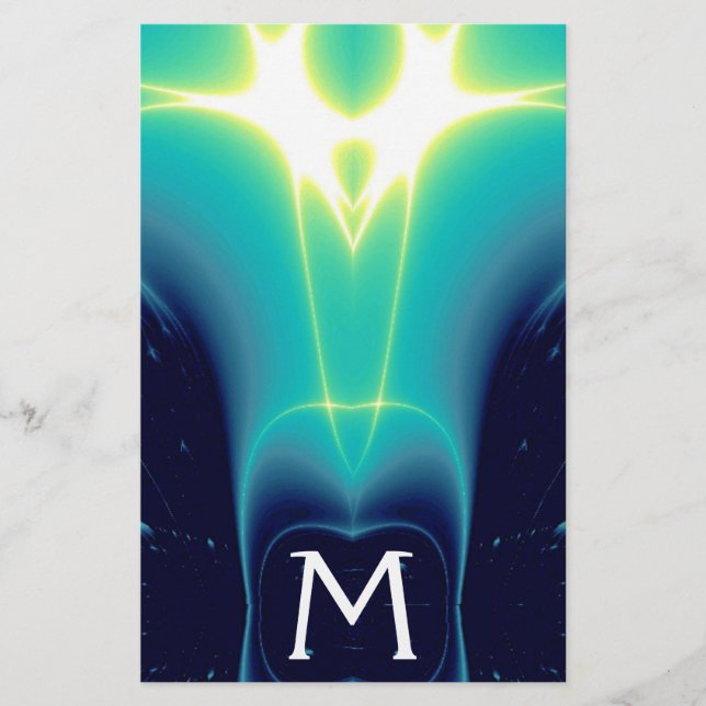 MONOGRAMM FÜR abstrakte AQUAMARINE BLAUE TURQUOISE Briefpapier (Vorderseite)