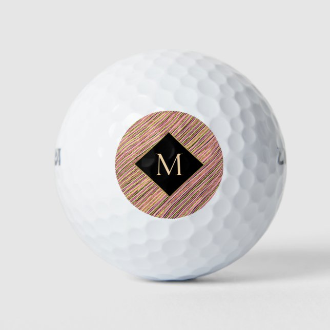 Monogramm für abstrakte Streifen aus Glitzer Golfball (Vorderseite)