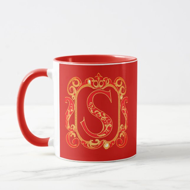 Monogramm für antike Ziergegenstände - Hauptstadt  Tasse (Links)
