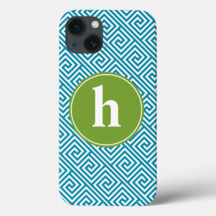Monogramm für Aqua und grünes griechisches Schlüss Case-Mate iPhone Hülle
