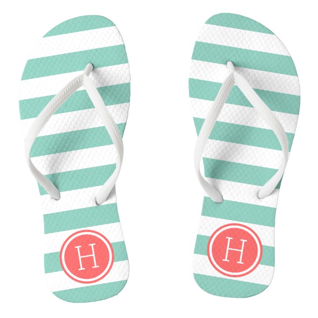 Monogramm für Aqua- und Korallenpflaster Flip Flops (Fußbett)