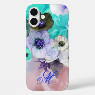 MONOGRAMM FÜR aquamarine BLAUE ROSE UND WEISSE ANE iPhone 16 Plus Hülle