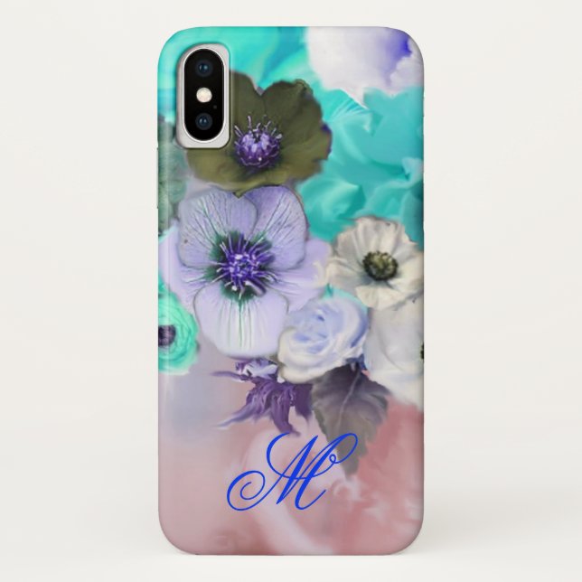 MONOGRAMM FÜR aquamarine BLAUE ROSE UND WEISSE ANE Case-Mate iPhone Hülle (Rückseite)