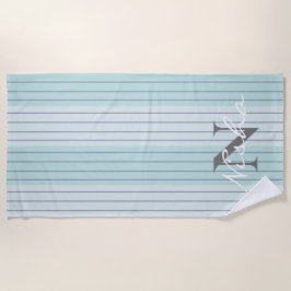 Monogramm für aquamarine blaugraue Streifen Strandtuch