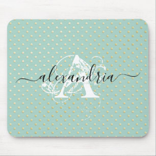 Monogramm für aquamarine Goldpunkte Mousepad