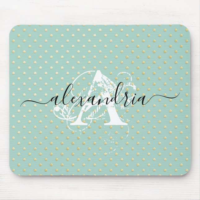 Monogramm für aquamarine Goldpunkte Mousepad (Vorne)
