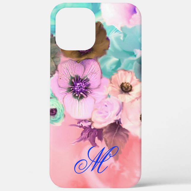 MONOGRAMM FÜR aquamarine PINKROSEN UND ANEMONEN-BL Case-Mate iPhone Hülle (Rückseite)