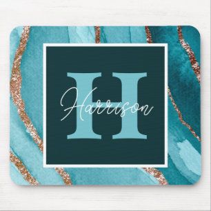Monogramm für aquamarine und goldene Glitzer Alkoh Mousepad