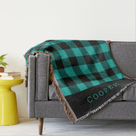 Monogramm für aquamarine und schwarze Buffalo-Karo Decke