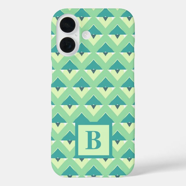 Monogramm für aquamarines und grünes geometrisches Case-Mate iPhone hülle (Rückseite)