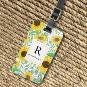 Monogramm für Aquarellblumen Gepäckanhänger