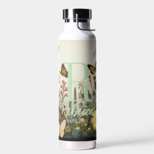 Monogramm für Aquarellfarben mit Name und Geburtsd Trinkflasche