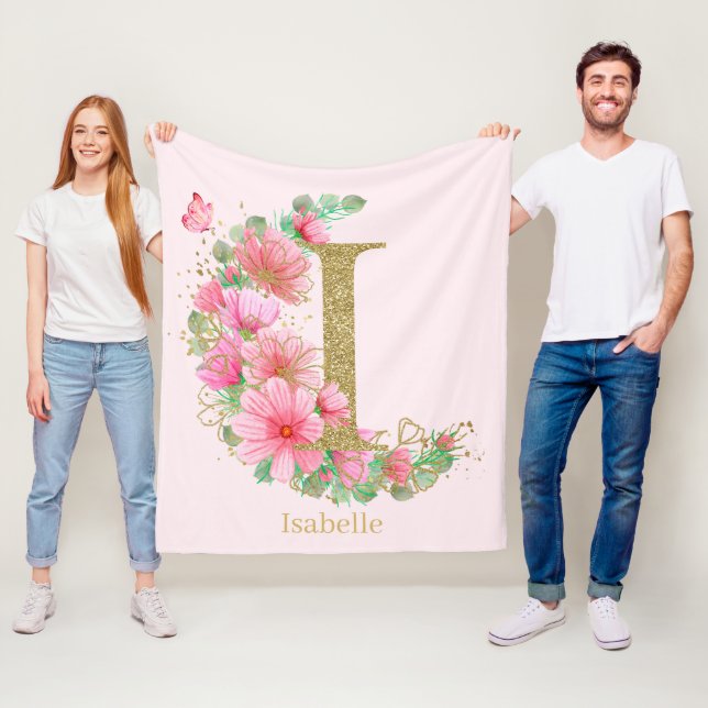 Monogramm für Aquarellgolden und Blumen I Fleecedecke (Beispiel)