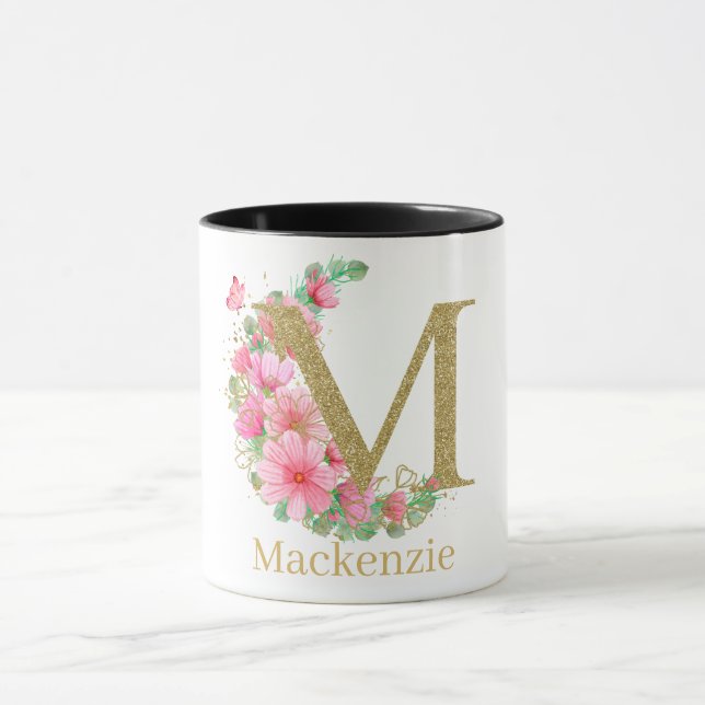 Monogramm für Aquarellgolden und Blumen Tasse (Zentrum)