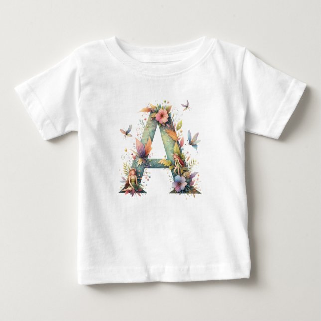 Monogramm für Aquarellgrün-Fairies Letter A Baby T-shirt (Vorderseite)