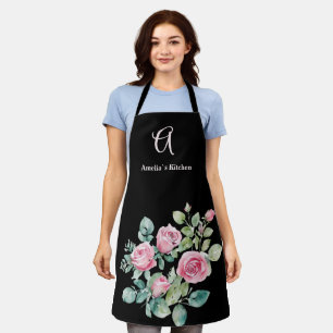 Monogramm für benutzerdefinierte florale Rose Schürze