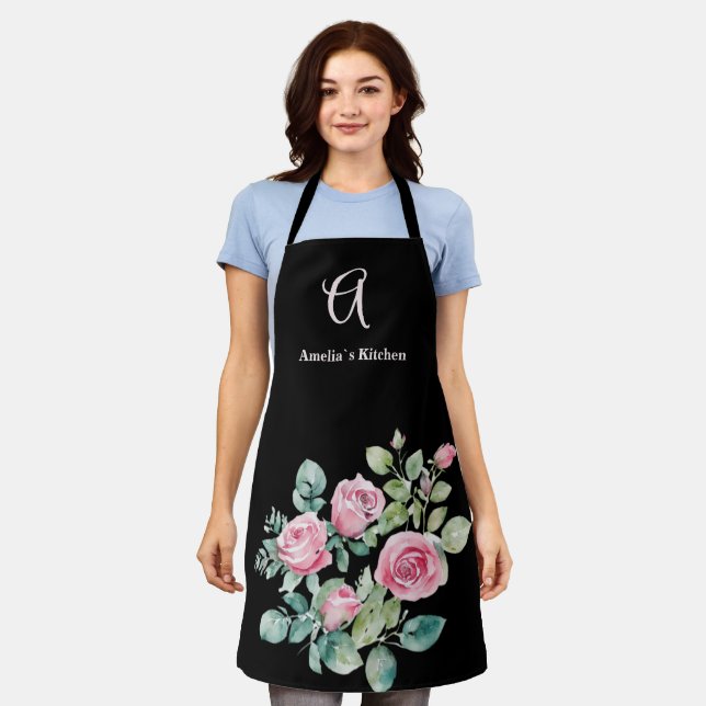 Monogramm für benutzerdefinierte florale Rose Schürze (Getragen)