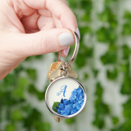 Monogramm für Blaue Hydrangea-Blume Schlüsselanhänger
