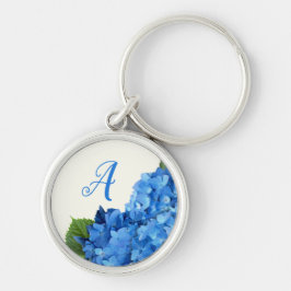 Monogramm für Blaue Hydrangea-Blume Schlüsselanhänger