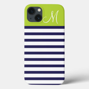 Monogramm für blaue und grüne Preppy-Streifen Case-Mate iPhone Hülle
