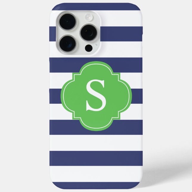 Monogramm für blaue und grüne Streifen Case-Mate iPhone Hülle (Rückseite)