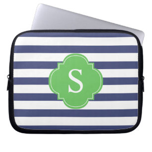 Monogramm für blaue und grüne Streifen Laptopschutzhülle
