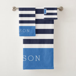Monogramm für Blaue und Navy Stripes Badhandtuch Set
