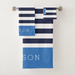Monogramm für Blaue und Navy Stripes Badhandtuch Set