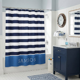Monogramm für Blaue und Navy Stripes Duschvorhang
